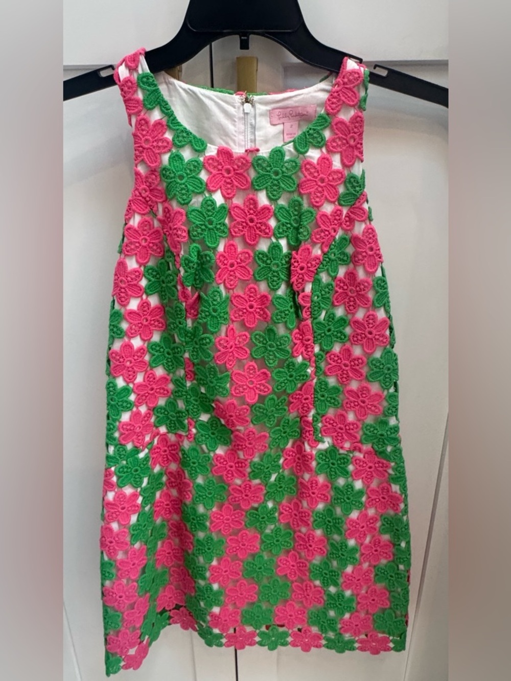 Lilly Pulitzer Pink and Green Floral Crochet Shift Dress